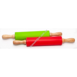 S4161 Скалка силиконовая с деревянной ручкой (крутится) (большая)
