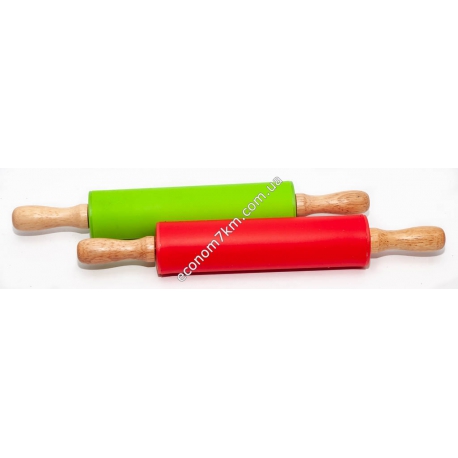 S4161 Скалка силиконовая с деревянной ручкой (крутится) (большая)